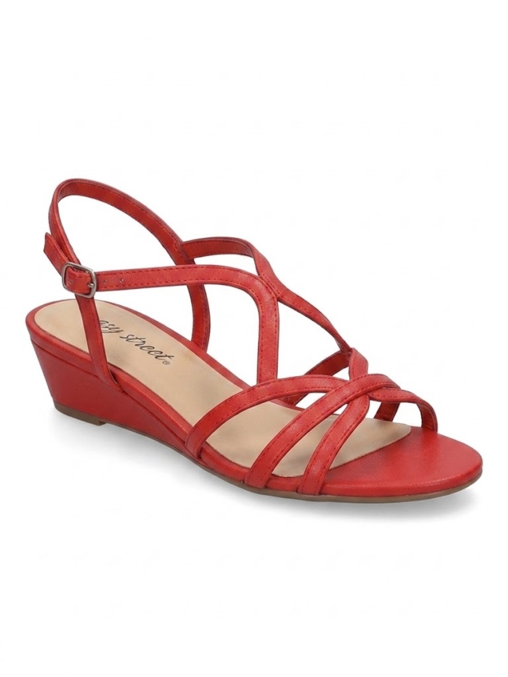 NIB Easy Street Royalty Strappy Low Wedge Sandals Red Size 10M